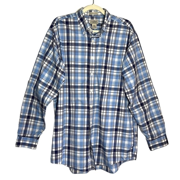 L.L. Bean 100% Cotton Wrinkle and Stain Resistant Plaid Button Down Size L Tall - Picture 1 of 7